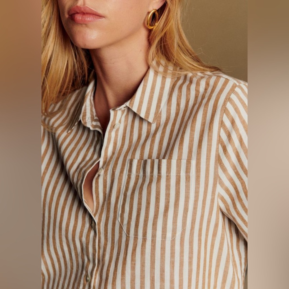 Sézane Tomboy Shirt in Ecru Camel Stripes FR 42 / US 10 / XL - Picture 3 of 16